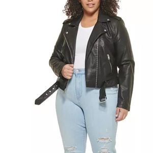 NWOT LEVI'SPlus Size Faux Leather Belted Motorcycle Jacket Color Black Size 2X